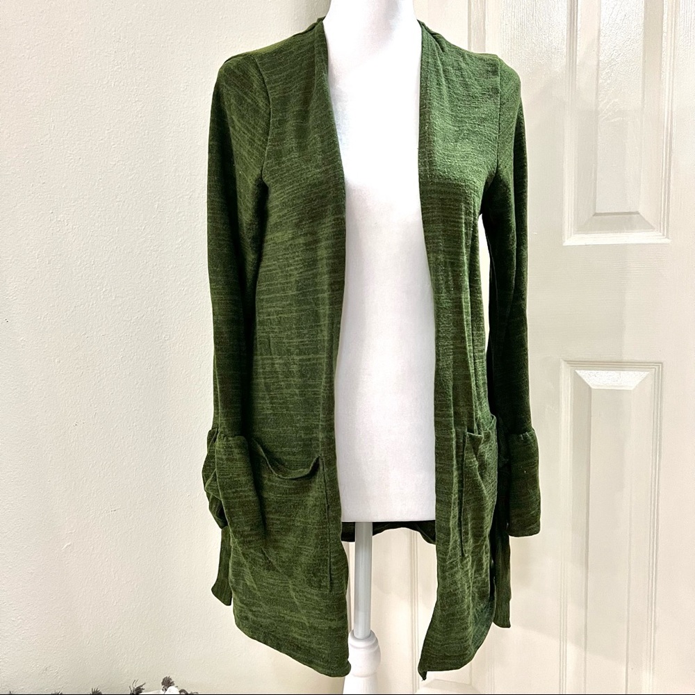 Francesca’s Green Bell Sleeve Bow Cardigan